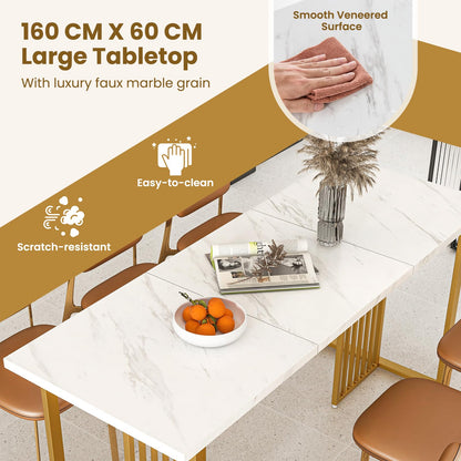 Dining Table for 6-8 People, 160cm Rectangular Kitchen Tables with Faux Marble Tabletop