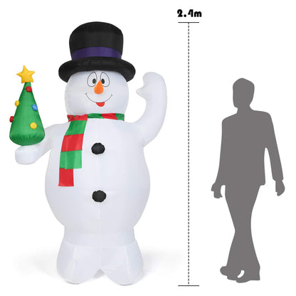 GiantexUK 8FT Christmas Inflatable Snowman, Cute Christmas Decoration with Tree and LED Lights