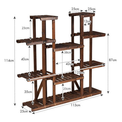 6 Tiers Wood Plant Stand, Multi Tier Flower Pot Holder with Wheels, Potted Plants Display Ladder, 125 x 25 x 114cm