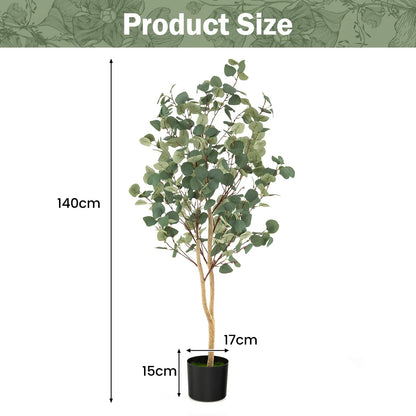 GiantexUK Artificial Eucalyptus Tree, 140cm/165cm Faux Eucalyptus Plant with Silver Dollar Leaves and Cement Pot