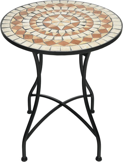 GiantexUK Garden Side Table, Metal Frame Round Mosaic Coffee Table