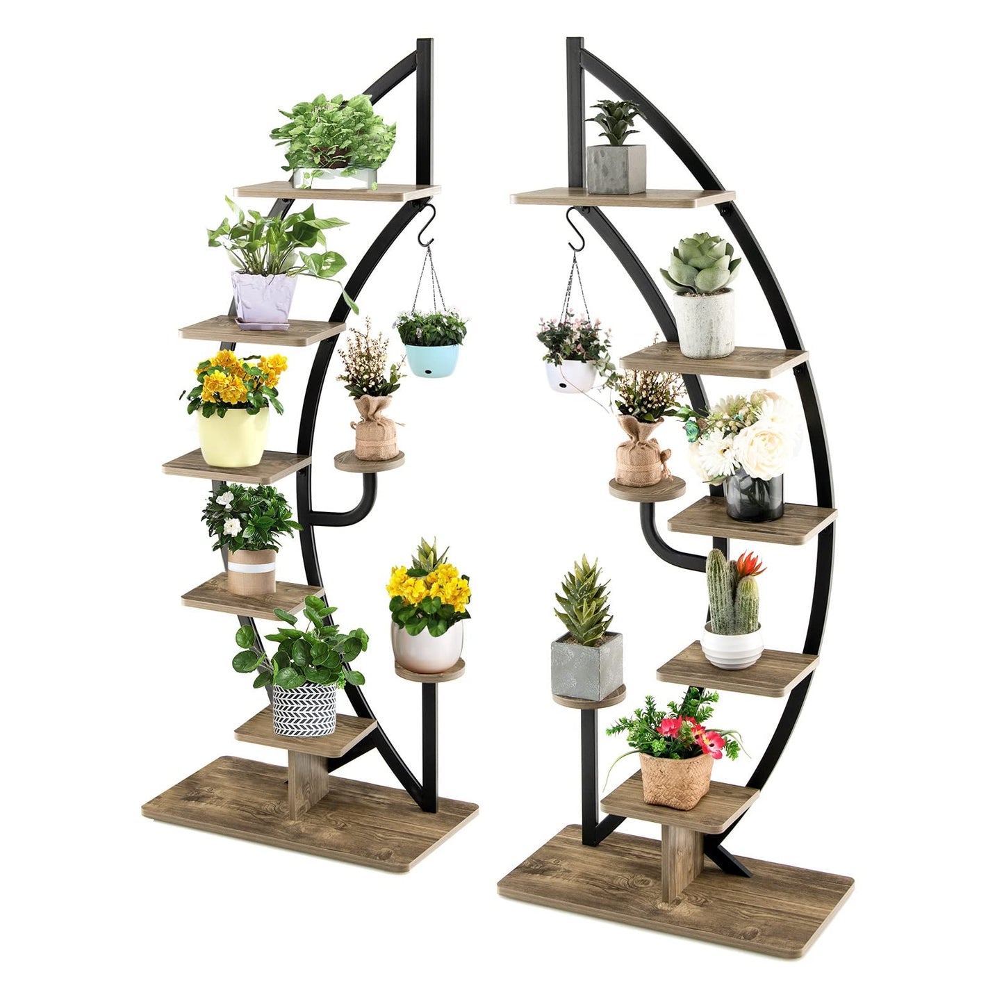 GiantexUK 8-Tier Plant Stand, Metal Garden Flower Pot Holder Display Rack with Top Hook and Anti-Toppling Device