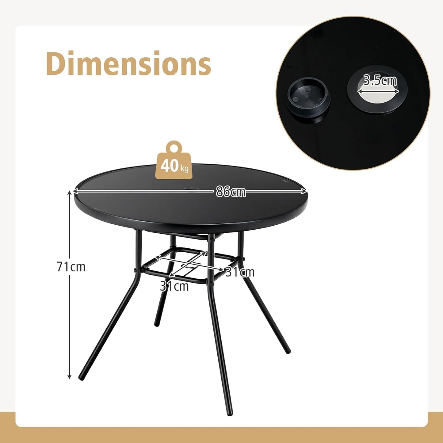 GiantexUK 86 cm Patio Dining Table with 3.5 cm Umbrella Hole