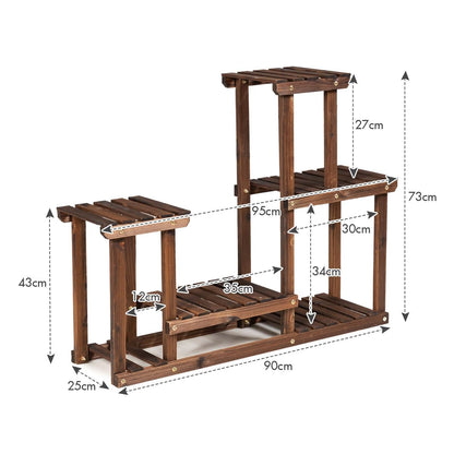 6 Tiers Plant Stand, Solid Wood Flower Pot Holder Bonsai Display Storage Shelves (95 x 25 x 73cm, 6-Tier)