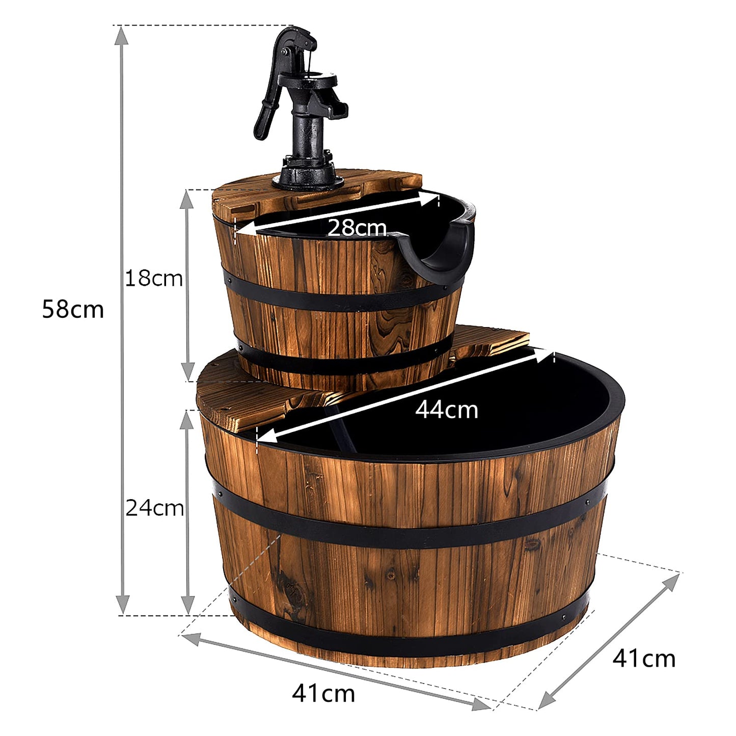 GiantexUK Wooden Water Fountain, 2-Tier Barrel Water Feature with Pump