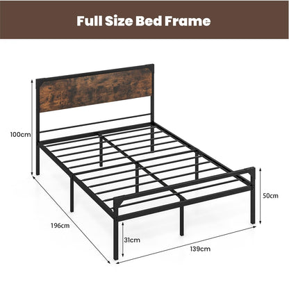 4FT6/5FT Bed Frame, 31cm Full/Queen Size Platform Bed with Rustic Headboard & Footboard