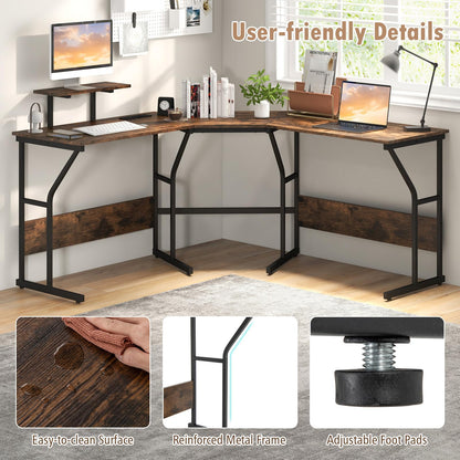 L-Shaped Computer Desk, 225cm Convertible Double Study Writing Workstation with Movable Monitor Stand