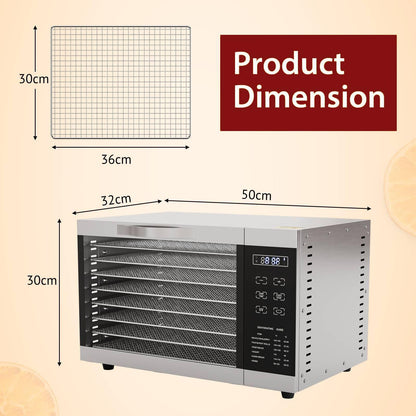 GiantexUK 8 Trays Food Dehydrator, Stainless Steel Fruit Dryer Machine with Detachable Mesh Trays, 30°C-70°C Temperature Control