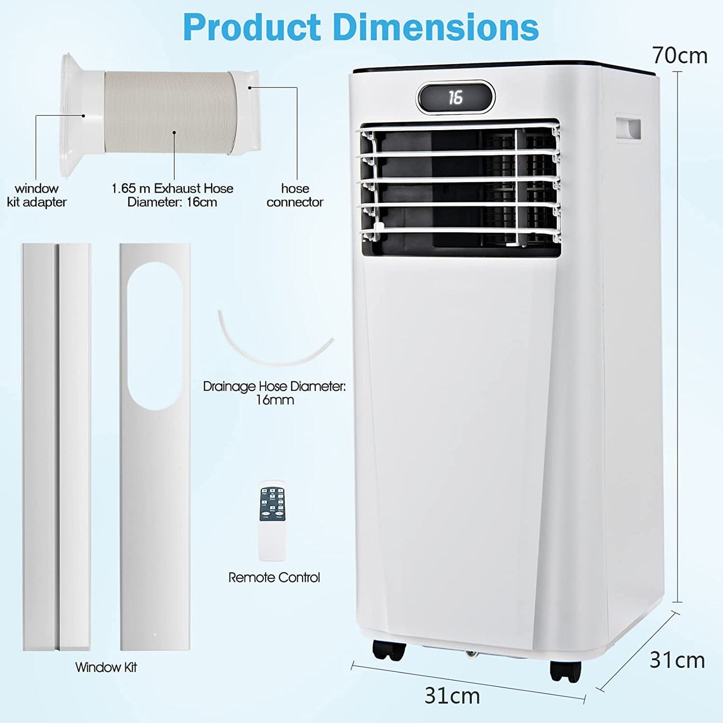 GiantexUK 7000BTU Portable Air Conditioner, 4 in 1 Mobile Air Cooler, Dehumidifier, 2 Speed Cooling Fan with WI-FI Smart APP, Sleep Mode, 24H Timer & Remote Control