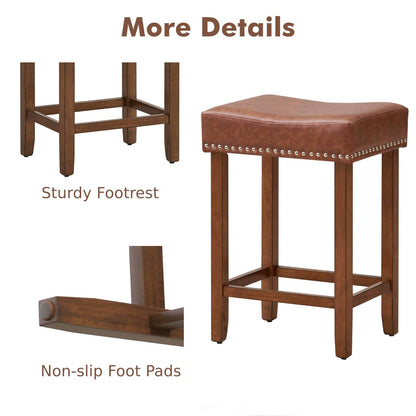 GiantexUK Bar Stools Set of 2, PU Leather Kitchen Saddle Stools with Rubber Wood Legs,44x33x60cm