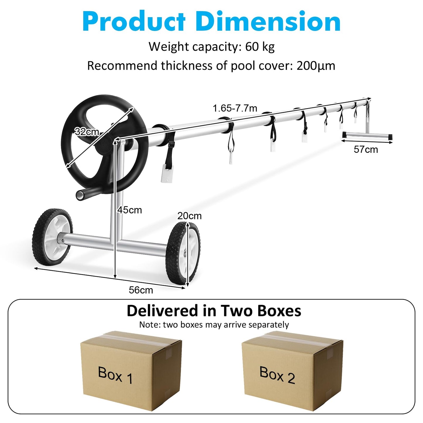 GiantexUK Pool Reel System for Pool Covers, 1.65-7.7m Adjustable Pool Cover Roller Reel Rewinder on Wheels