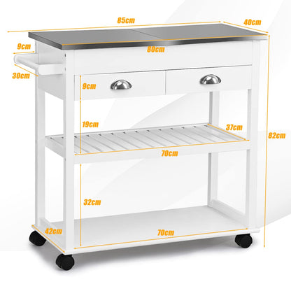 GiantexUK Kitchen Storage Trolley on Wheels, Mobile Kitchen Island with Stainless Steel Flip Top, 85x42x82cm