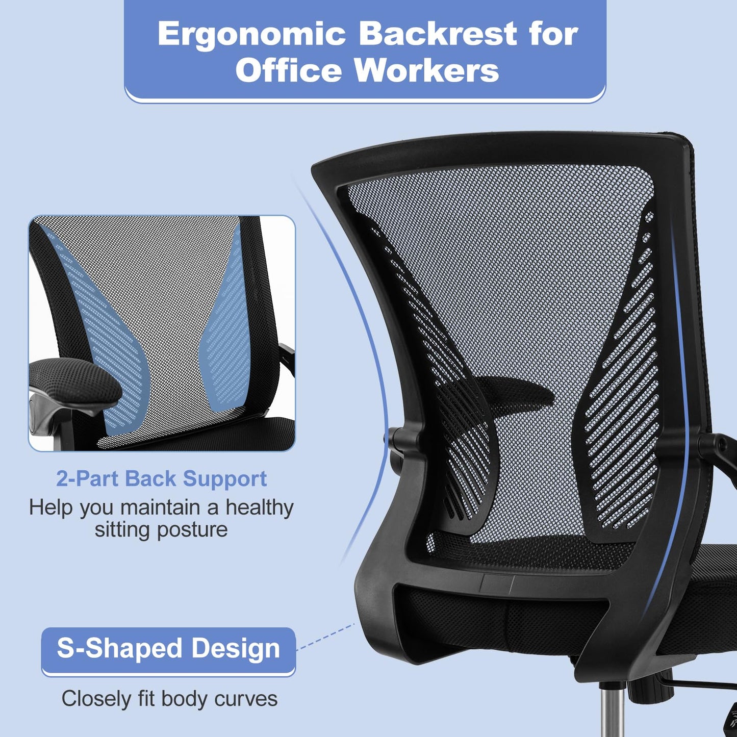 Mesh Office Chair, Adjustable Height Swivel Computer Chair with Flip-Up Armrests