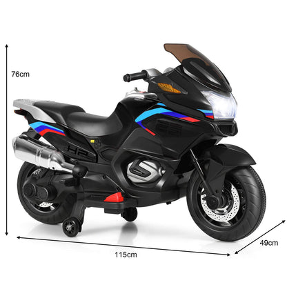 Kids Ride on Motorcycle, 12V Electric Ride On Bike with Training Wheels, LED Lights