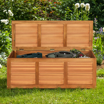 GiantexUK Garden Deck Box, 180L Outdoor Storage Bench with Lid, Wooden Chest Container for Patio Cushions and Gardening Tools