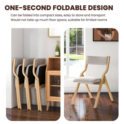 GiantexUK Folding Dining Chairs Set of 2, Padded Linen Fabric Kitchen Chairs with Backrest & Non-Slip Foot Pads