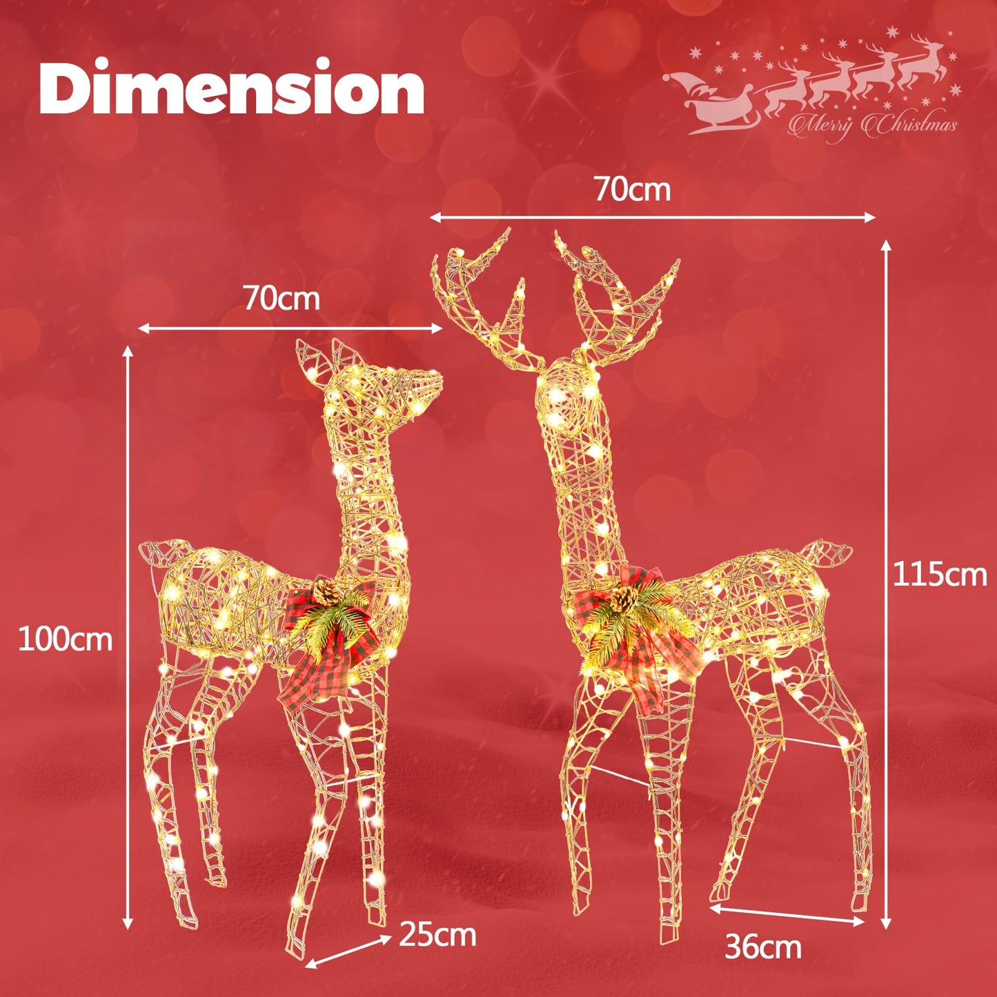 2-Piece Reindeer Family Set, Light Up Garden Christmas Figure Decorations with LED Lights