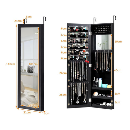 2-in-1 Jewelry Cabinet, Wall-mounted Jewellery Organizer with Full Length Mirror & Built-in Mirror