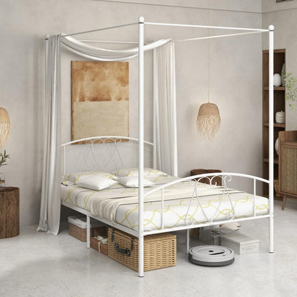 Canopy Bed Frame, Double Size Metal Bed Base with Headboard & Footboard