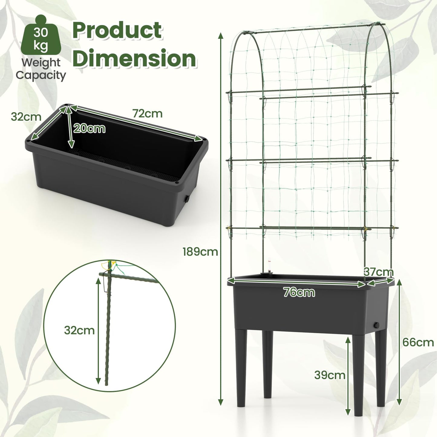 GiantexUK Raised Garden Bed with Detachable Trellis, Wooden Garden Planter Pox with Removable Legs, Self Watering & Drainage System