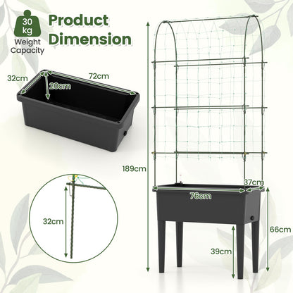 GiantexUK Raised Garden Bed with Detachable Trellis, Wooden Garden Planter Pox with Removable Legs, Self Watering & Drainage System