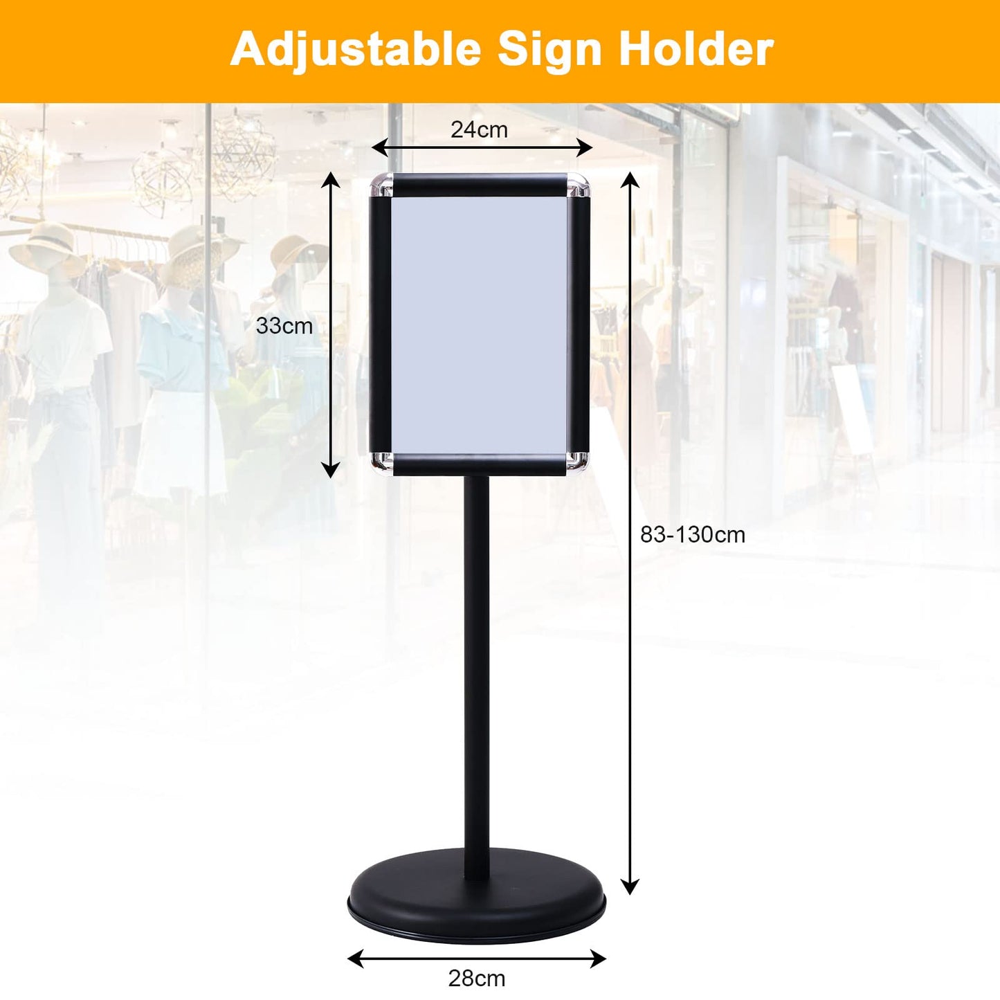 GiantexUK A4 Sign Stand, Adjustable Aluminum Alloy Poster Stand with Stable Round Base and Safety Corner