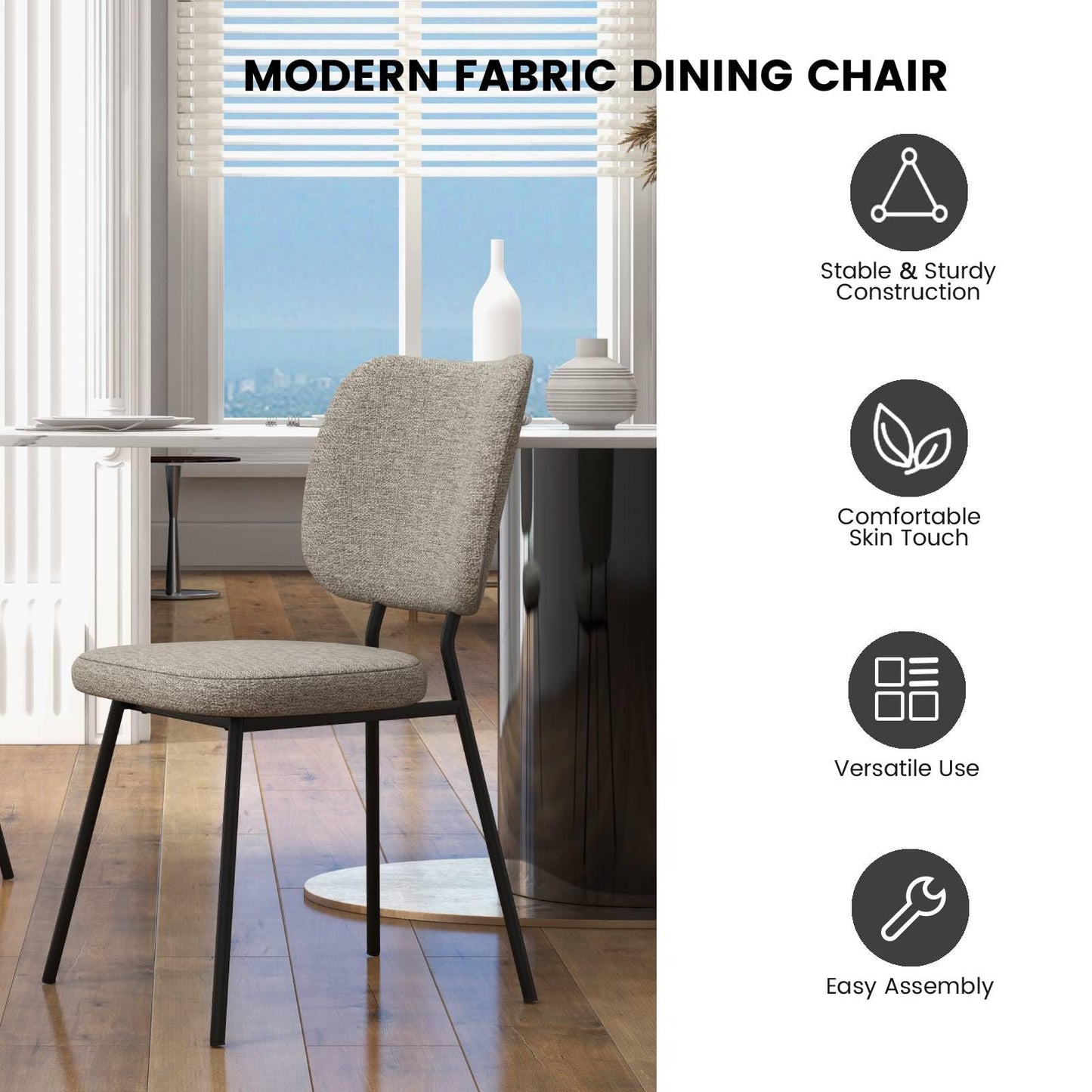 GiantexUK Dining Chairs Set of 2/4, Upholstered Linen Fabric Kitchen Chairs with Metal Legs, Padded Seat & Backrest, without Armrest