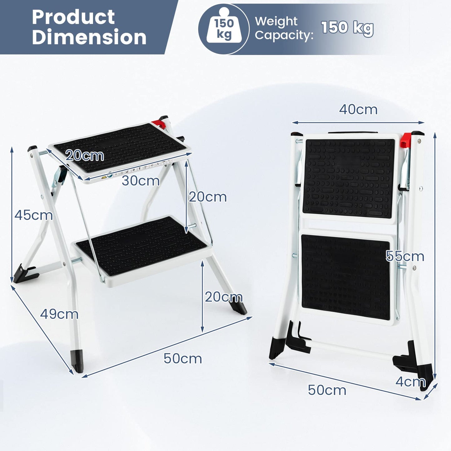 GiantexUK 2 Step Ladder, Metal Folding Ladder with Anti-Slip Wide Steps and Thickened Foot Caps