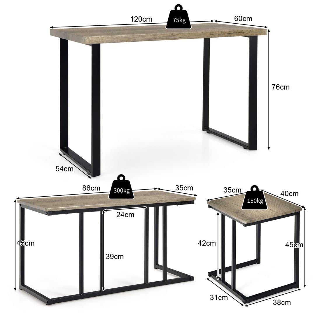 GiantexUK 4PCS Dining Set, Wooden Table with 2 Stools and Bench