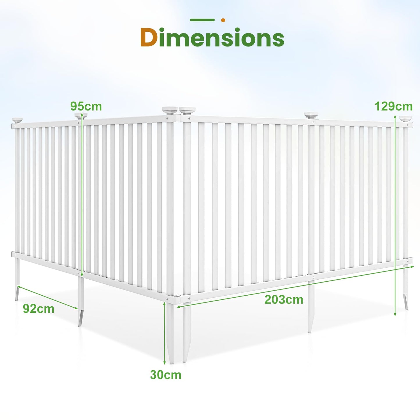 2 Panels Decorative Garden Fence, 203 x 95cm PVC Landscape Fencing Panels with Sharp Ground Stakes & Protective Caps