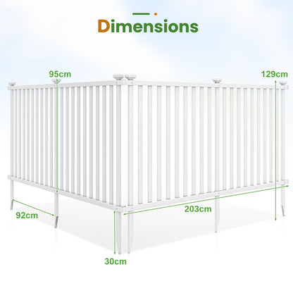 2 Panels Decorative Garden Fence, 203 x 95cm PVC Landscape Fencing Panels with Sharp Ground Stakes & Protective Caps