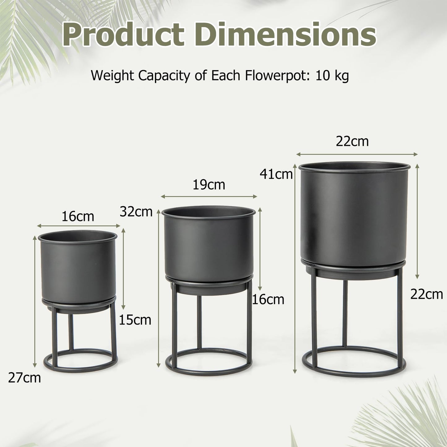 GiantexUK Set of 3 Plant Pot Stands, 2-Tier Metal Planter Pot with Stand & Drainage Hole