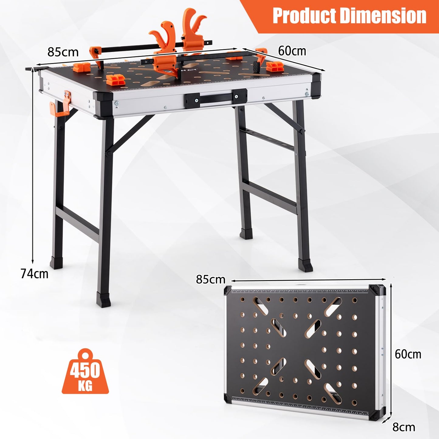 GiantexUK Folding Workbench, 450KG Heavy Duty Work Table with 2 Quick Clamps