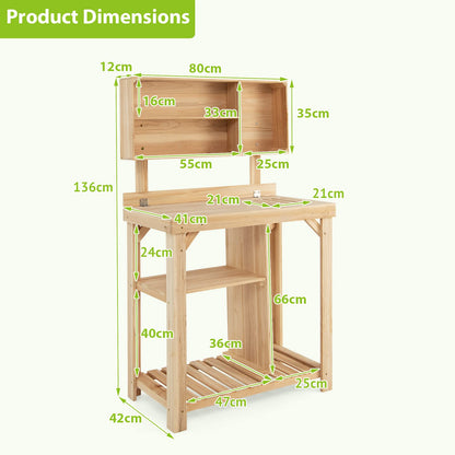 GiantexUK Garden Potting Table, Fir Wood Potting Bench with Multiple Storage Shelves