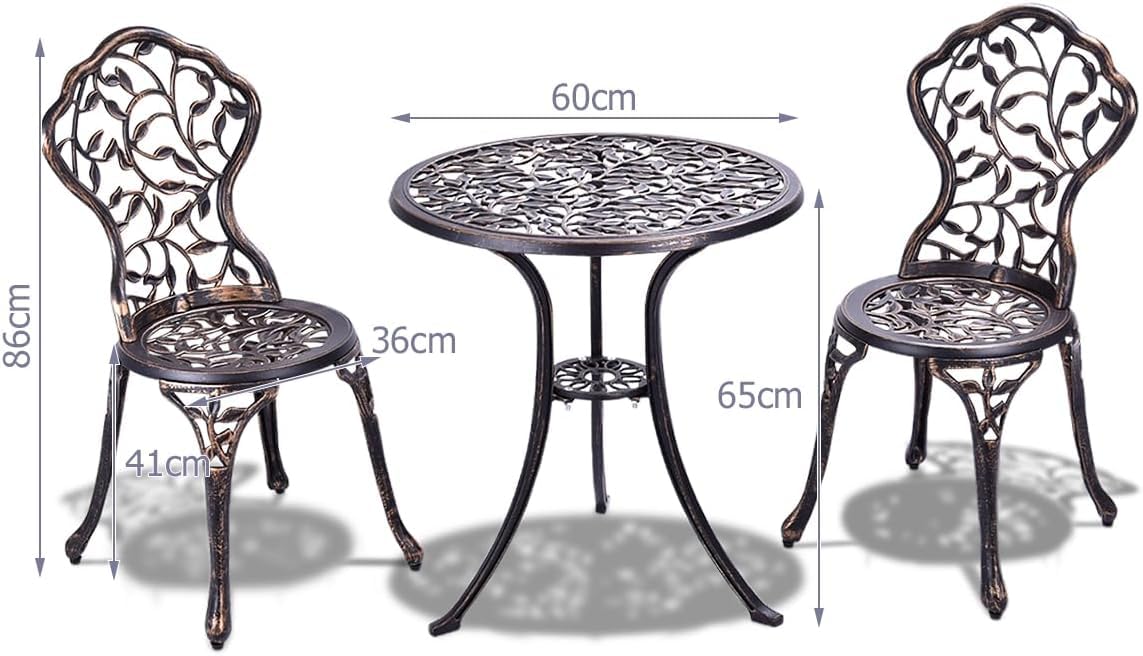 GiantexUK 3 Pieces Patio Bistro Set, Cast Aluminum Round Garden Table and Chairs Set