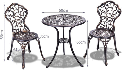 GiantexUK 3 Pieces Patio Bistro Set, Cast Aluminum Round Garden Table and Chairs Set