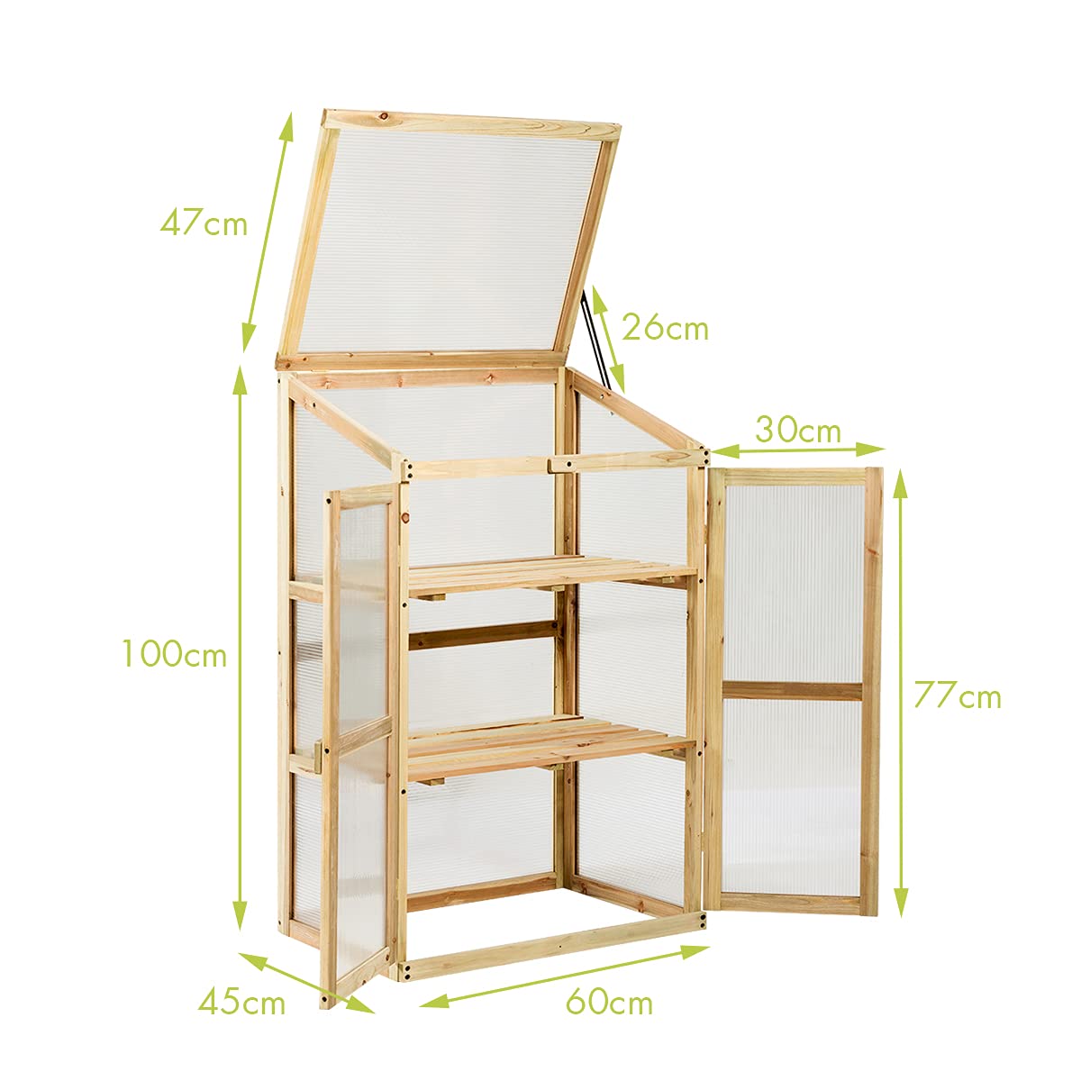 GiantexUK Mini Wooden Greenhouse, Garden Cold Frame with 2 Doors and Skylight