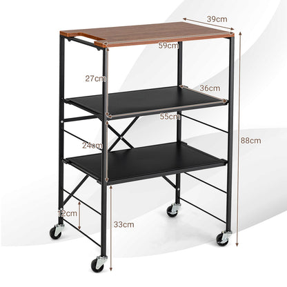 GiantexUK 3-Tier Storage Shelving Cart, Kitchen Rolling Serving Trolley with 2 Adjustable Metal Shelves