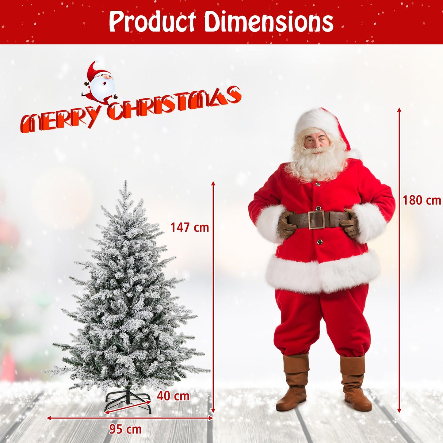 4.5FT/6FT Pre-lit Artificial Christmas Tree, Snow Flocked Full Xmas Tree with PVC & PE Tips