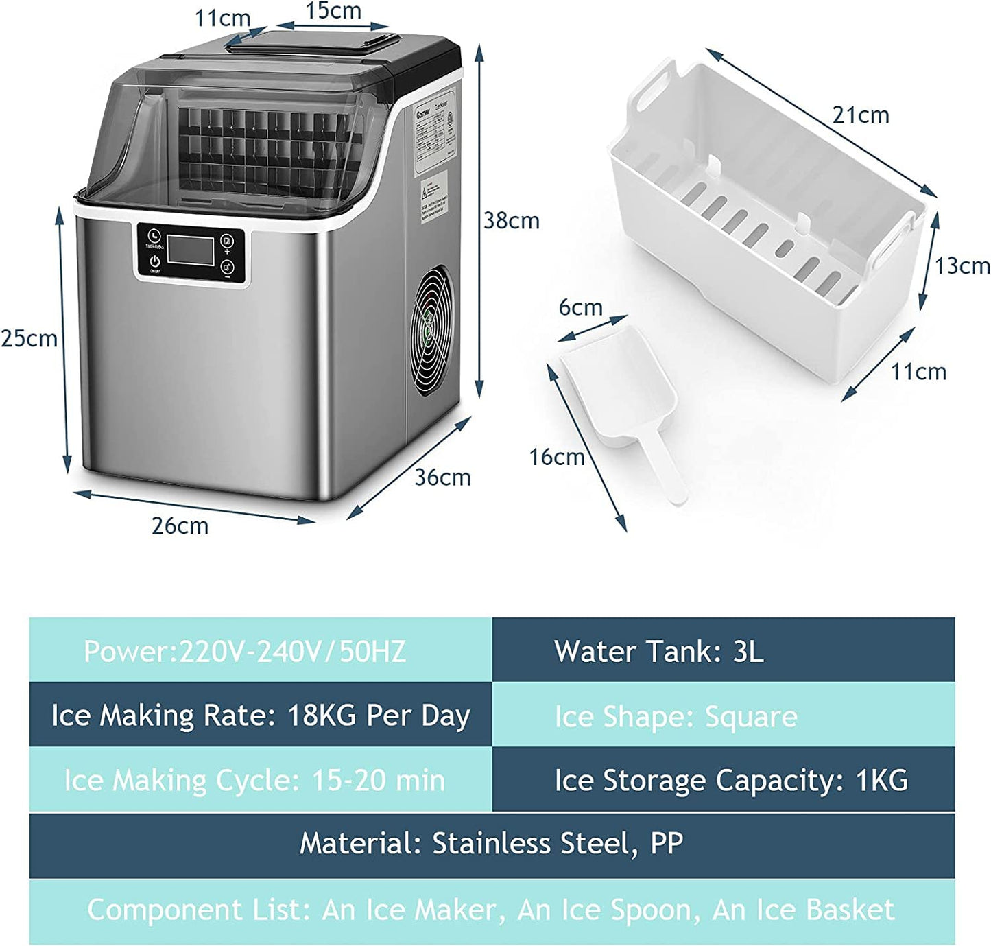 GiantexUK Ice Maker Machine, 18kg/24H Countertop Ice Machine with Self-Cleaning Function