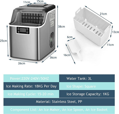 GiantexUK Ice Maker Machine, 18kg/24H Countertop Ice Machine with Self-Cleaning Function