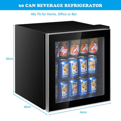 GiantexUK Mini Fridge, 46L Quiet Frost Free Beverage Cooler with LED Light, Adjustable Removable Shelves & Glass Door