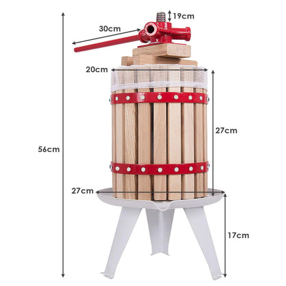 GiantexUK 6L Fruit Press, Wooden Apple Berry Wine Crusher with Straining Bag, Manual Juice Making Tool