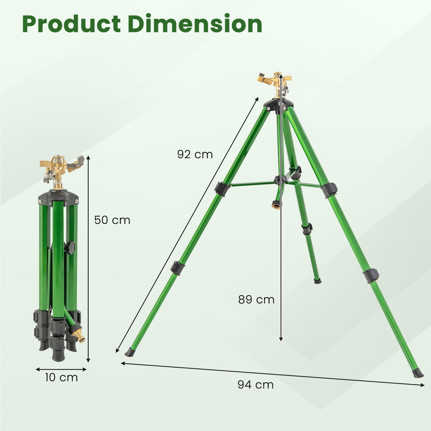 Rotating Tripod Sprinkler, 360°Automatic Rotation Irrigation Water Sprinklers with 11-13.6m Coverage Area & Brass Head