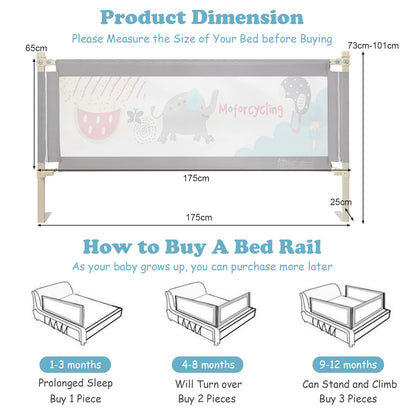 Bed Rail, Vertical Lifting Baby Beds Guard with Double Safety Lock & Adjustable Height, 175cm