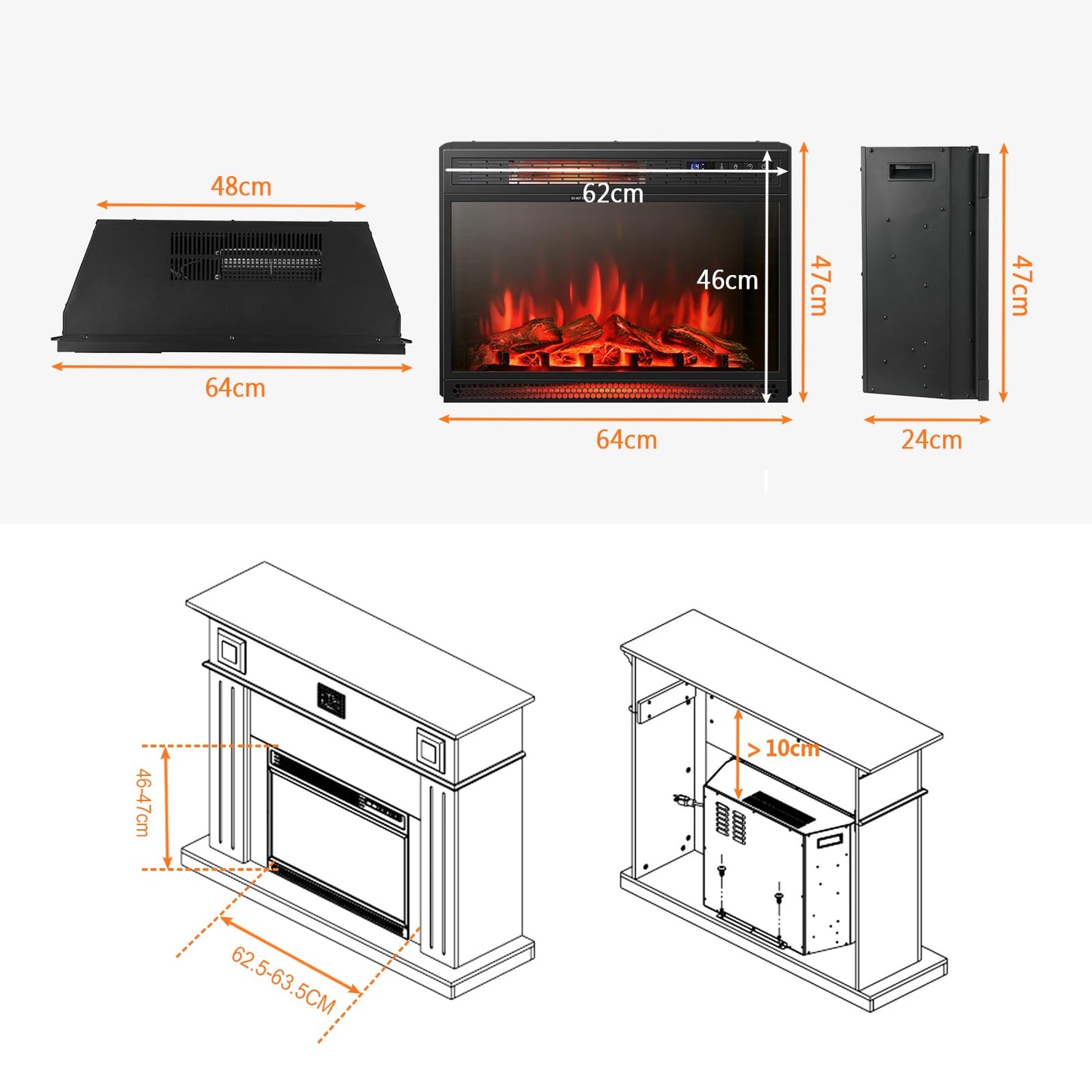 GiantexUK 25" Electric Fireplace, Freestand Fire Heater with LED Flame Color, 4 Brightness, Remote Control