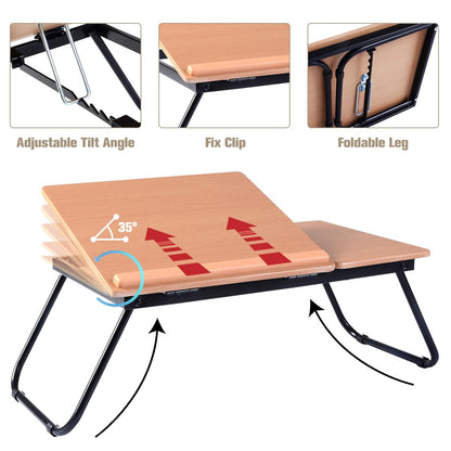 Folding Laptop Bed Table, Adjustable Lap Standing Desk Breakfast Bed Tray with 4-Angle Tilting Top