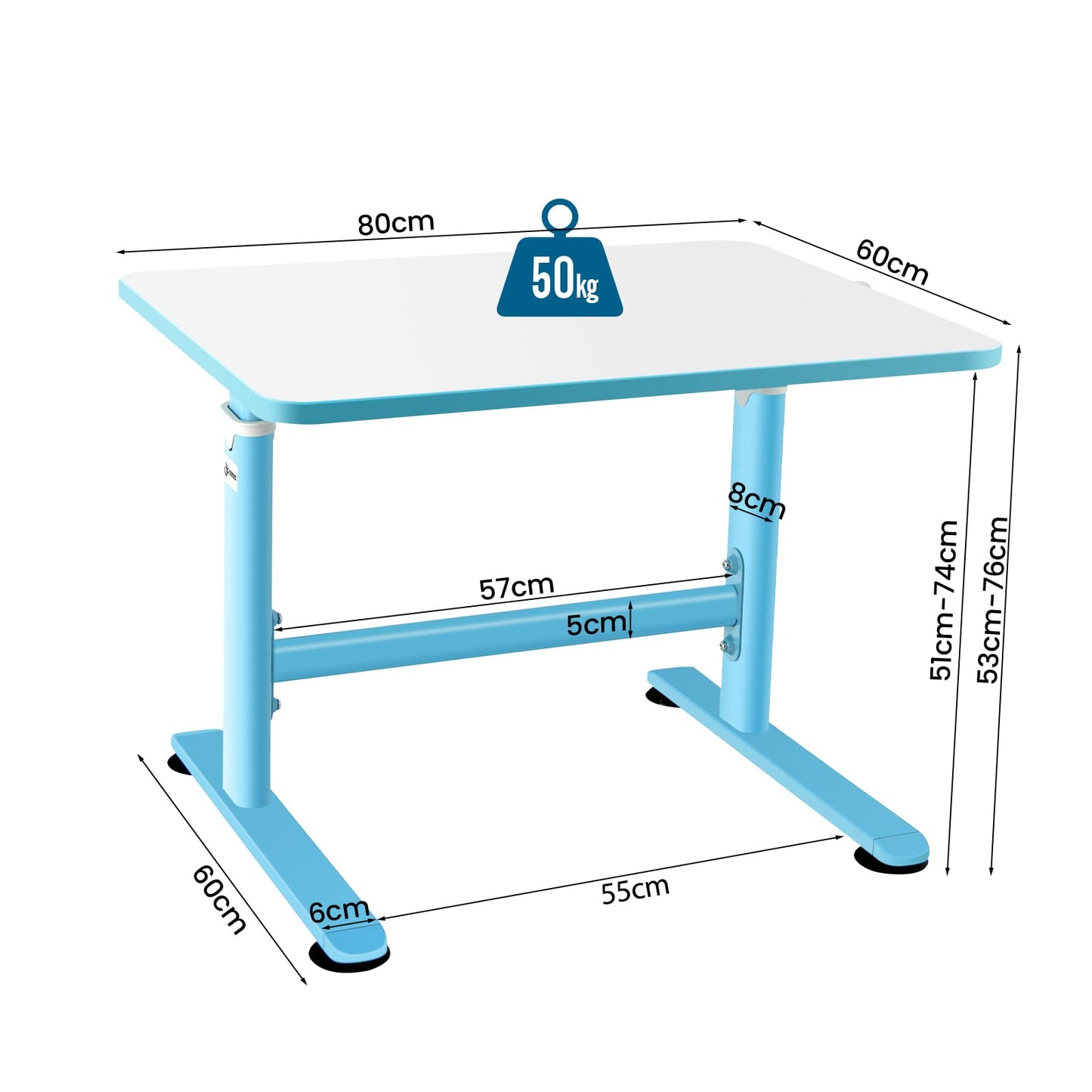 Kids Desk, Height Adjustable Children Study Table with Hand Crank System and Ample Tabletop