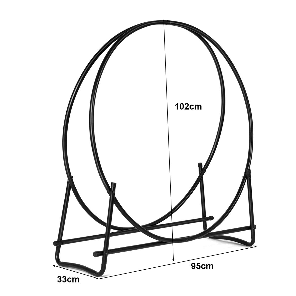 GiantexUK Tubular Firewood Rack, 95 x 33 x 102cm Rust-Resistant Black Metal Frame Round Log Baskets, Indoor Outdoor Wood Storage Holder