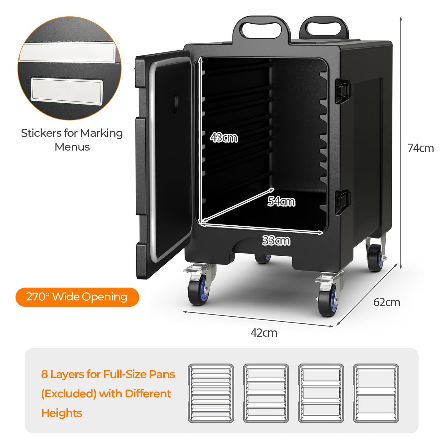 GiantexUK Insulated Food Carrier, 77L Stackable Catering Hot/Cold Box(with Wheels)